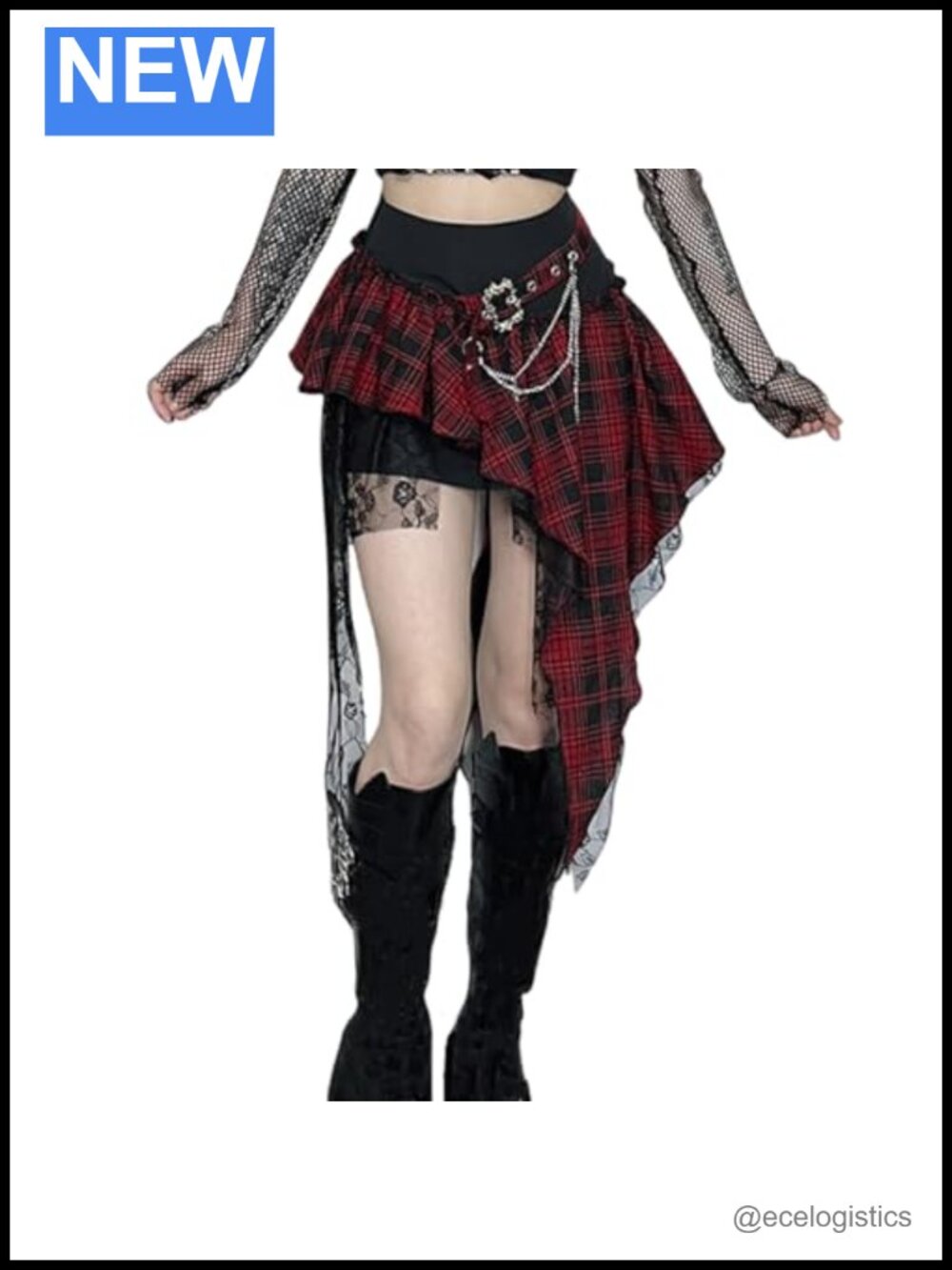 Goth Asymmetric High Waisted Pleated Mini Skirt Y2K Festival Rave Skirt